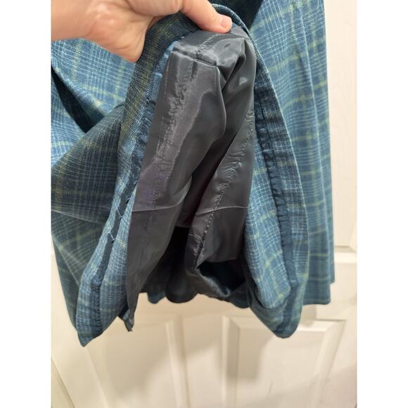 Norm Thompson Wool Blend A-Line Flare Teal Green Plaid Midi Skirt Size 14 - Picture 6 of 6